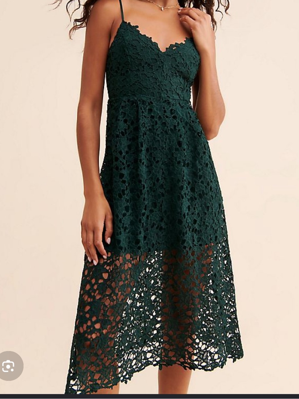 Astr Dark Green Crochet Midi Dress